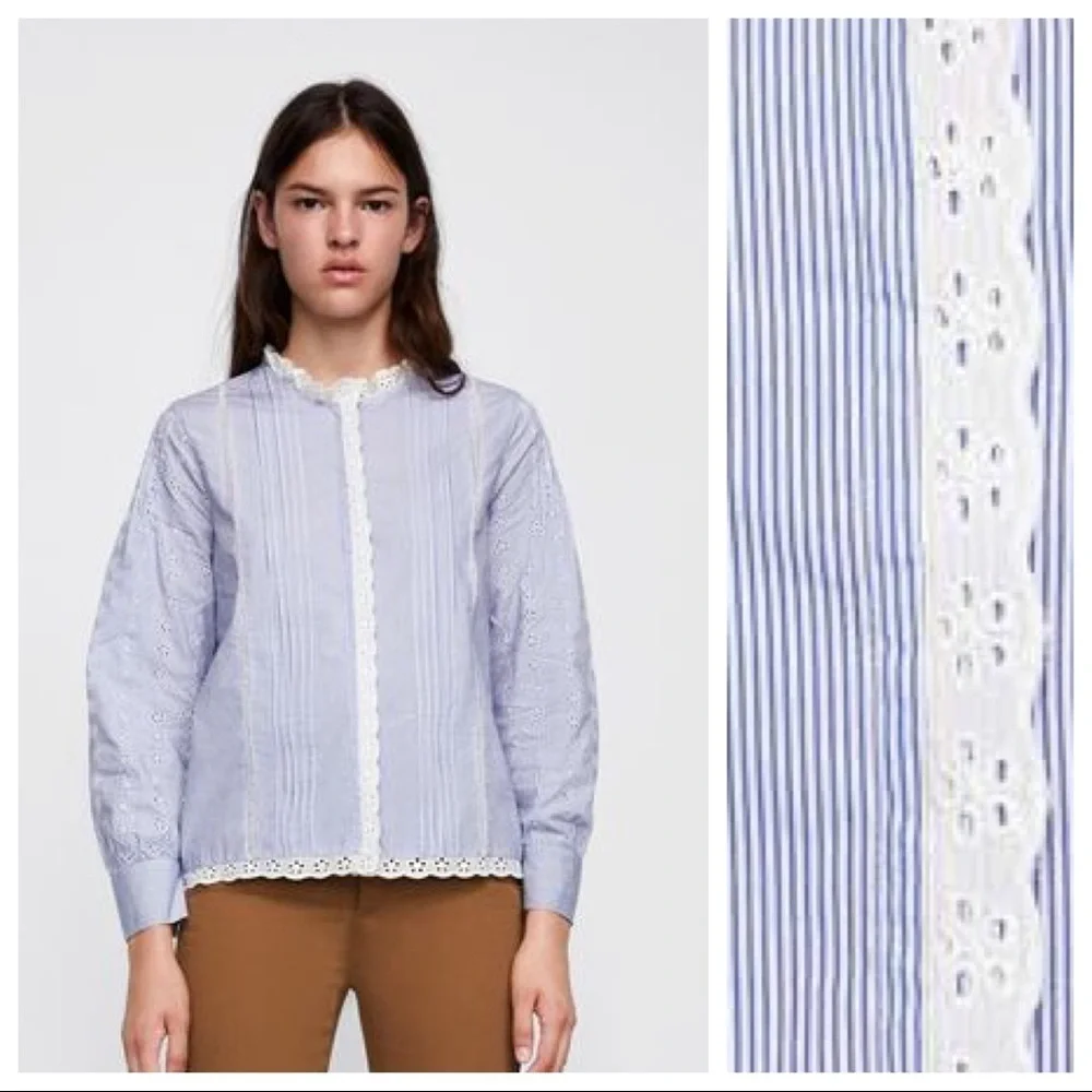🌹NWT. Zara White/Blue Striped Shirt.  Size XS.